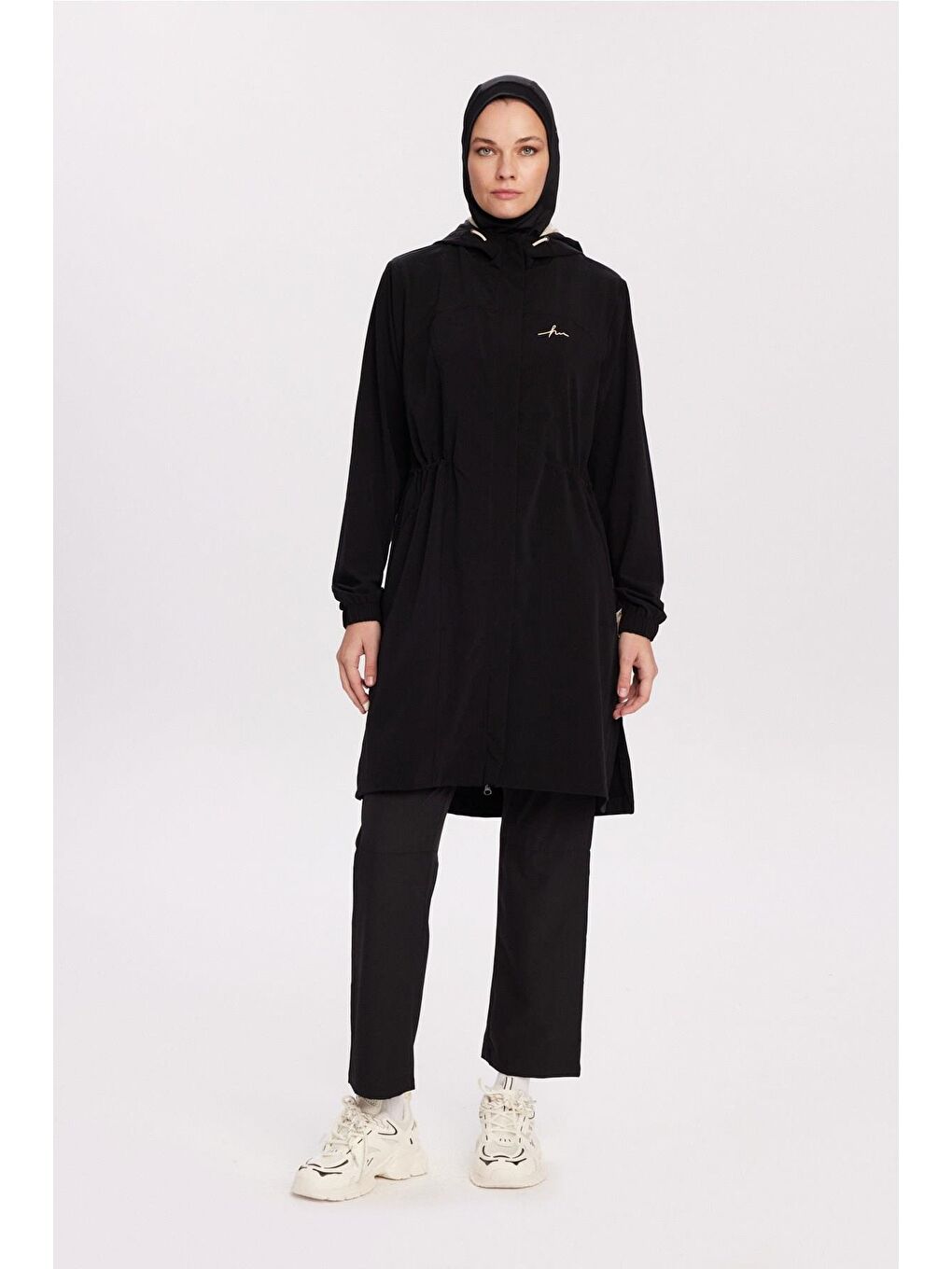Active H-Per Fit Kapüşonlu Gizli Fermuarlı Siyah Tesettür Yürüyüş Ceketi Act-39-2