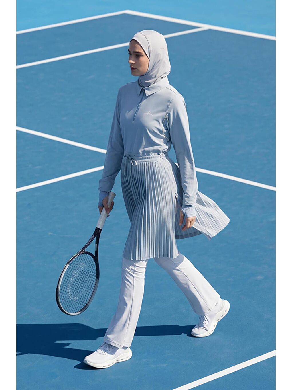 Active H-Per Fit Pileli Mavi Tesettür Tenisçi Üstü Act-41-2