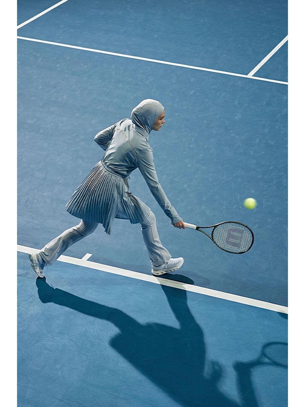 Active H-Per Fit Pileli Mavi Tesettür Tenisçi Üstü Act-41-3