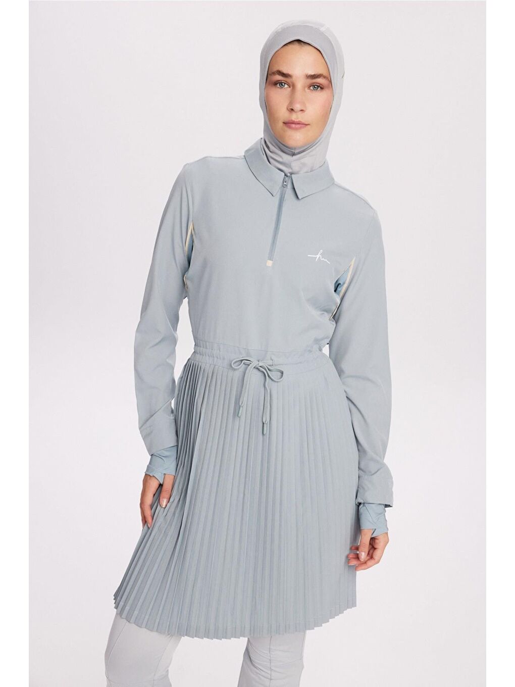 Active H-Per Fit Pileli Mavi Tesettür Tenisçi Üstü Act-41-5