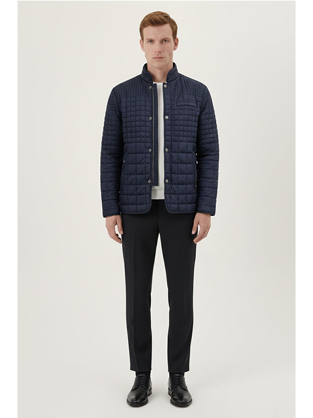 Lacivert Regular Fit Dik Yaka Fermuarlı Kapitone Erkek Mont-1