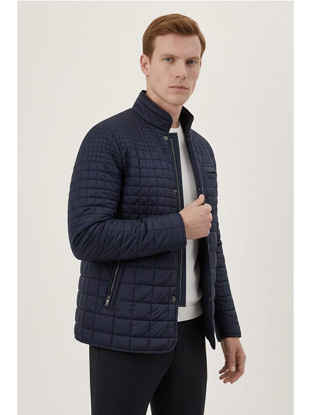 Lacivert Regular Fit Dik Yaka Fermuarlı Kapitone Erkek Mont-2