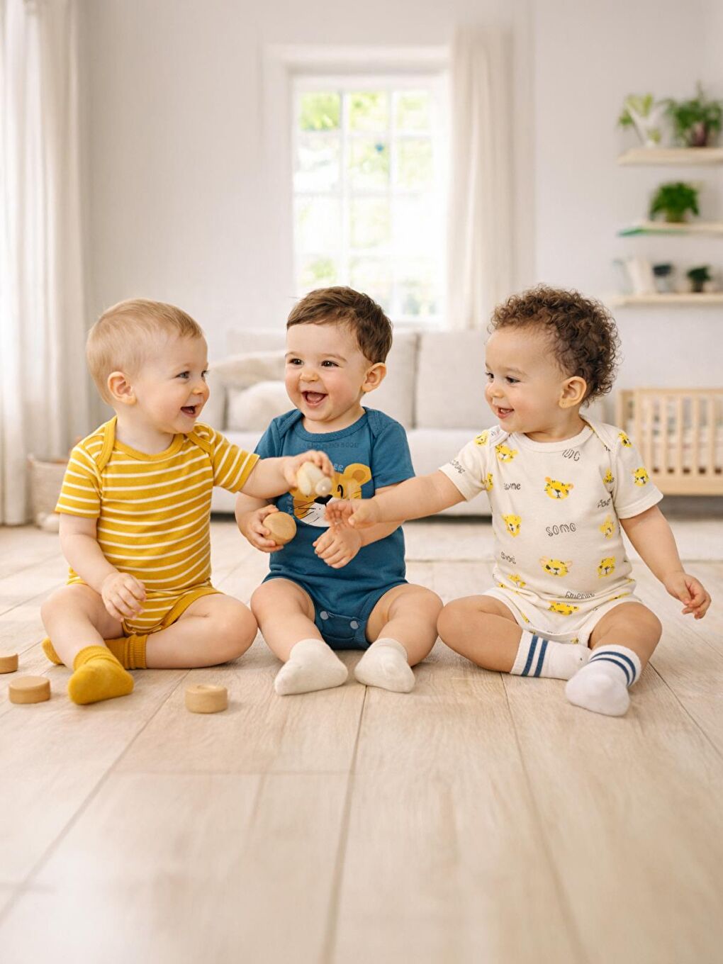 Sarı Baby Aslan Empirmeli 3 Lü 0-36 Ay Çıtçıtlı Badi - Hardal 3-6 Ay-11