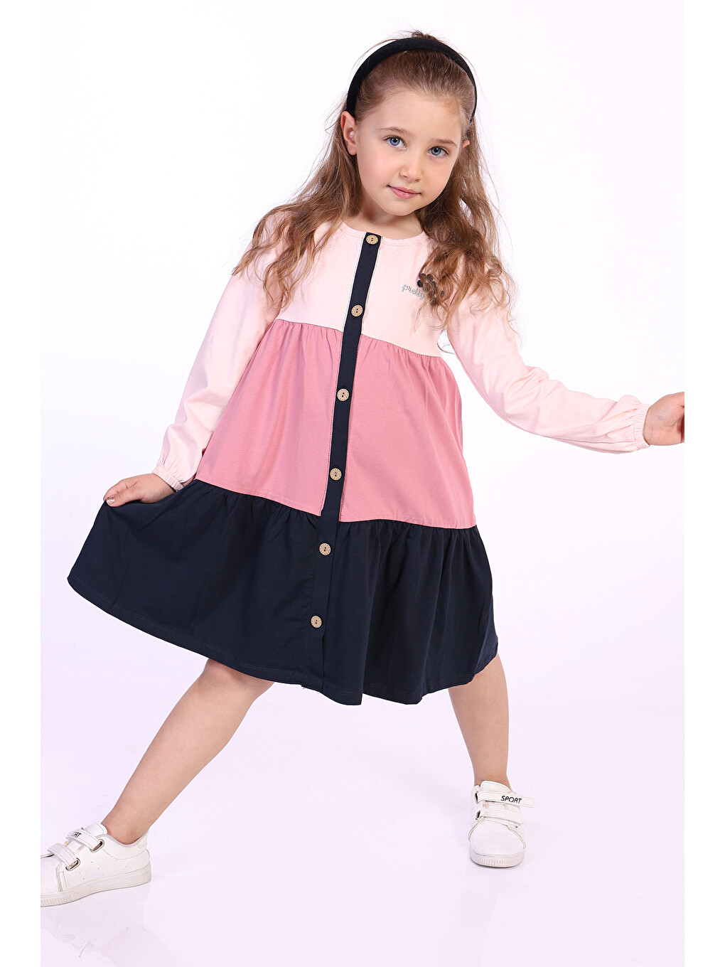 Pembe Kız Çocuk Göğsü Pretty Nakışlı Elbise