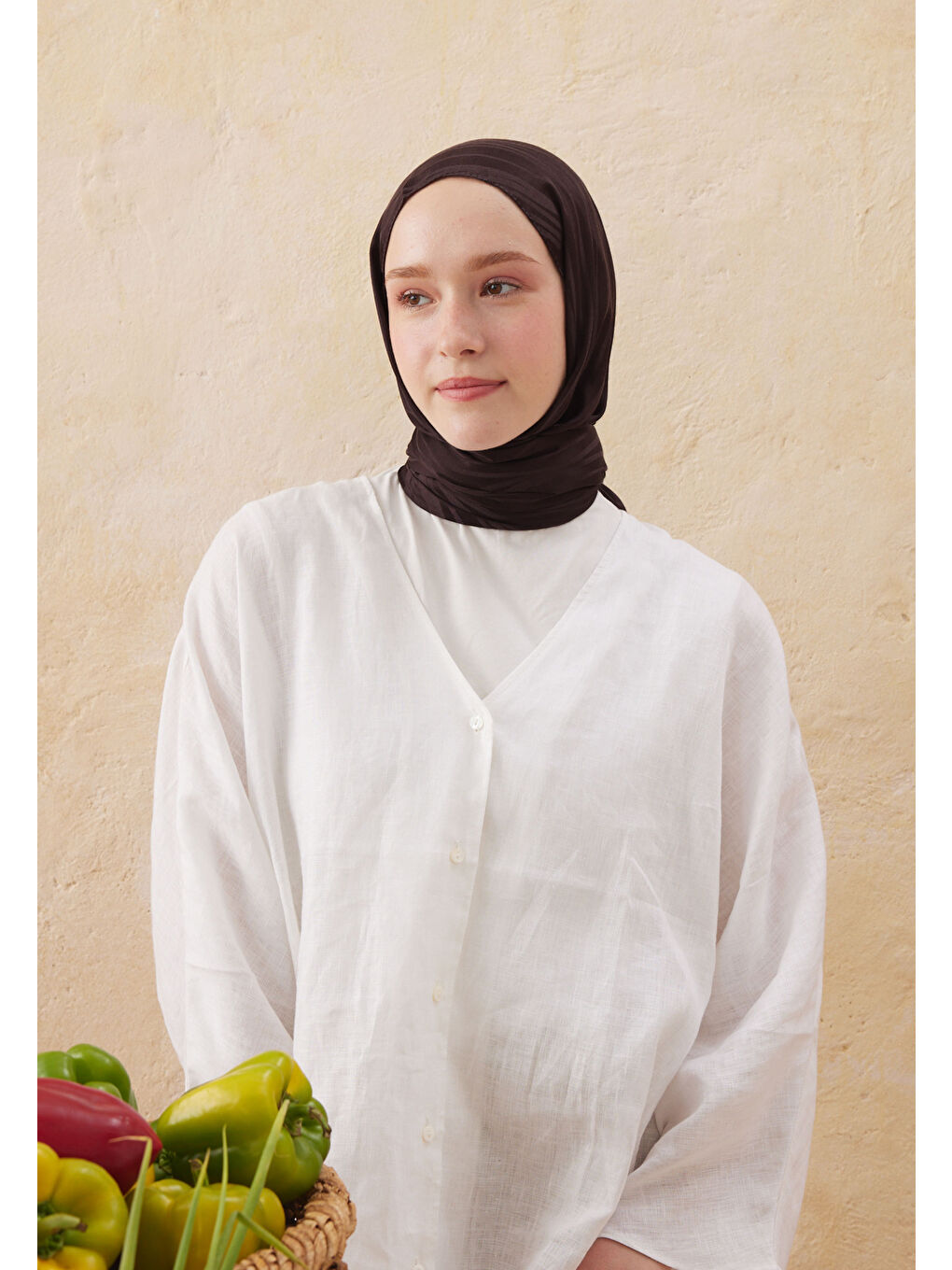 Kahverengi Wave Jakarlı Şal Acı Kahve-1