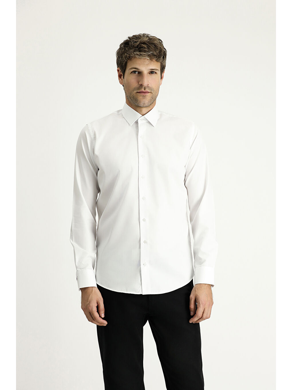 Beyaz Uzun Kol Slim Fit Dar Kesim Non Iron Klasik Pamuklu Gömlek-2