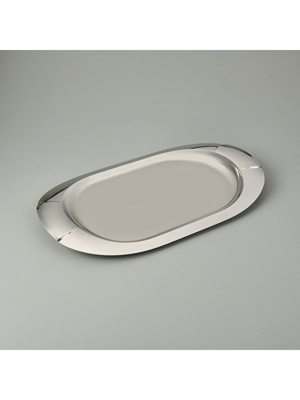 Gri Monaco Oval Çelik Tepsi - Inox - 48x31 cm