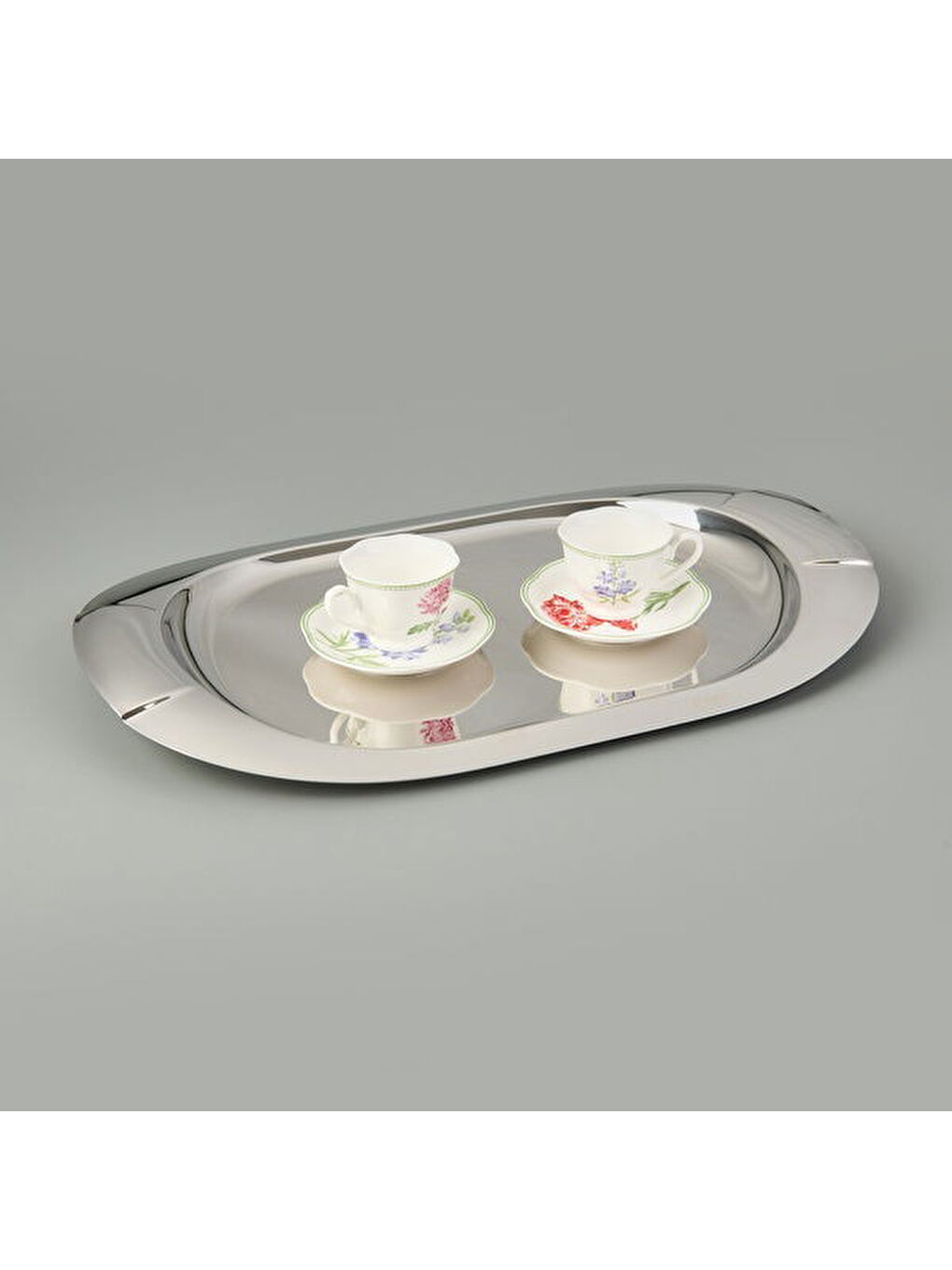 Gri Monaco Oval Çelik Tepsi - Inox - 48x31 cm-1