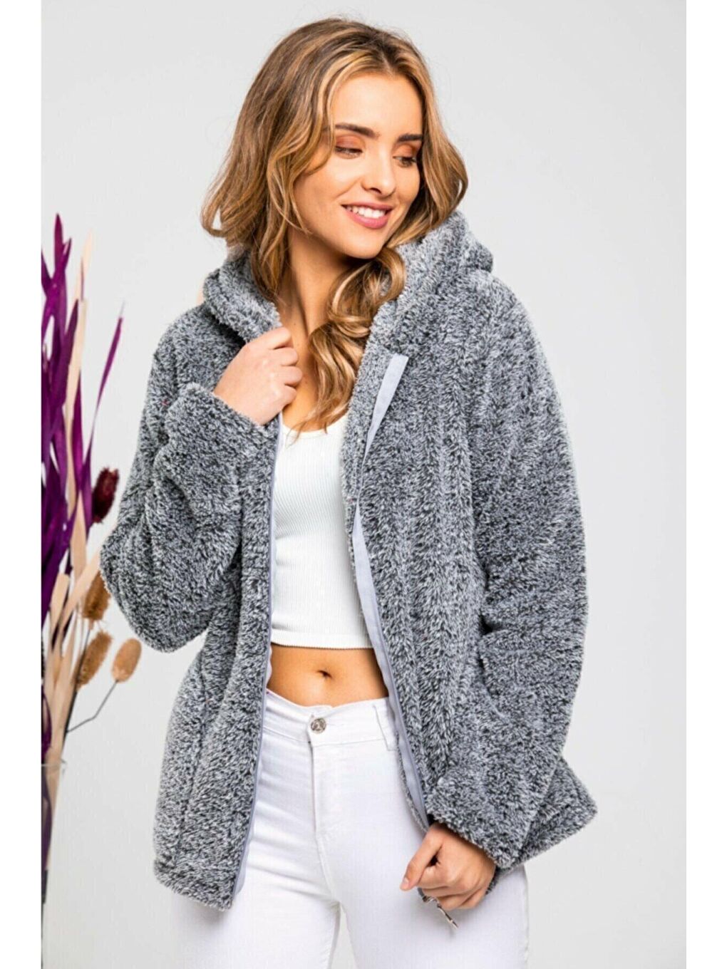 Gri Fermuarlı Polar Sweat