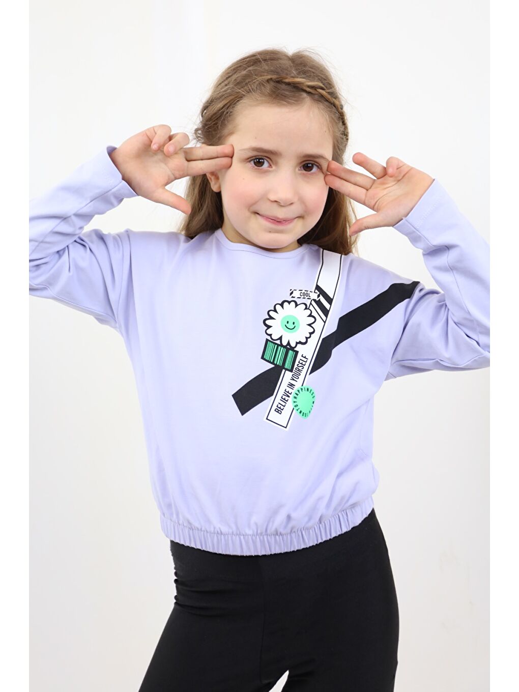 Lila Kız Çocuk Baskılı Tişört