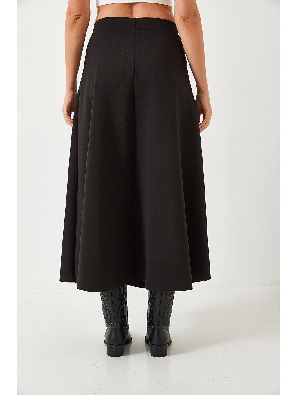 Siyah Kadın Scuba Kumaş Kloş Etek-5