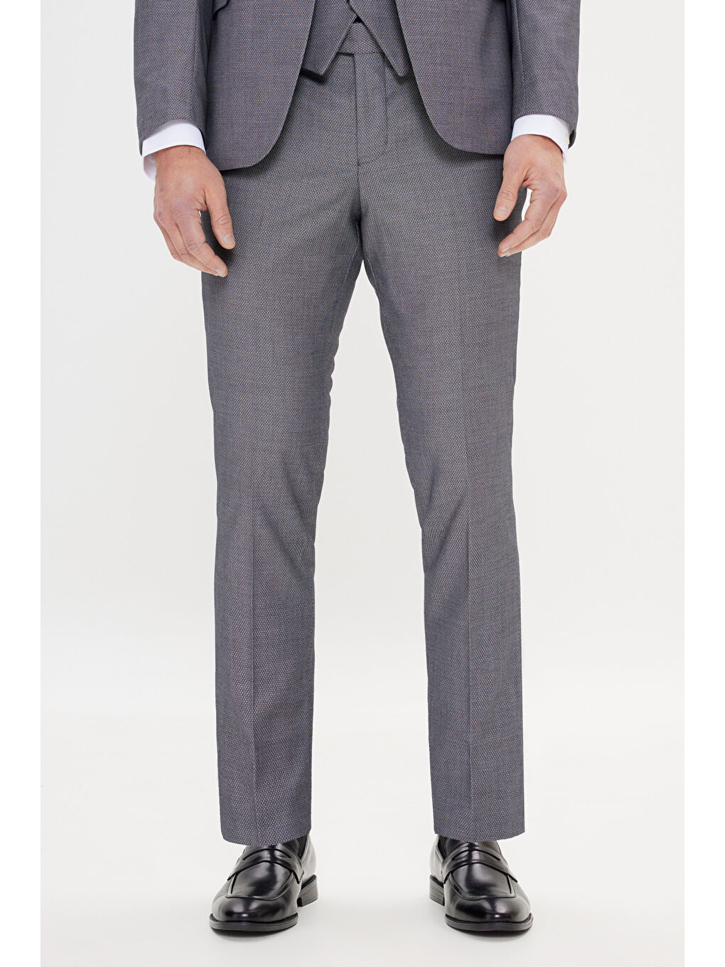 Erkek Gri-Siyah Slim Fit Kırlangıç Yaka Desenli Yelekli Takım Elbise-6