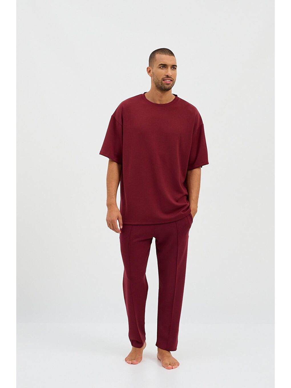 Erkek Basic Fluffy Modal Tişört Bordo