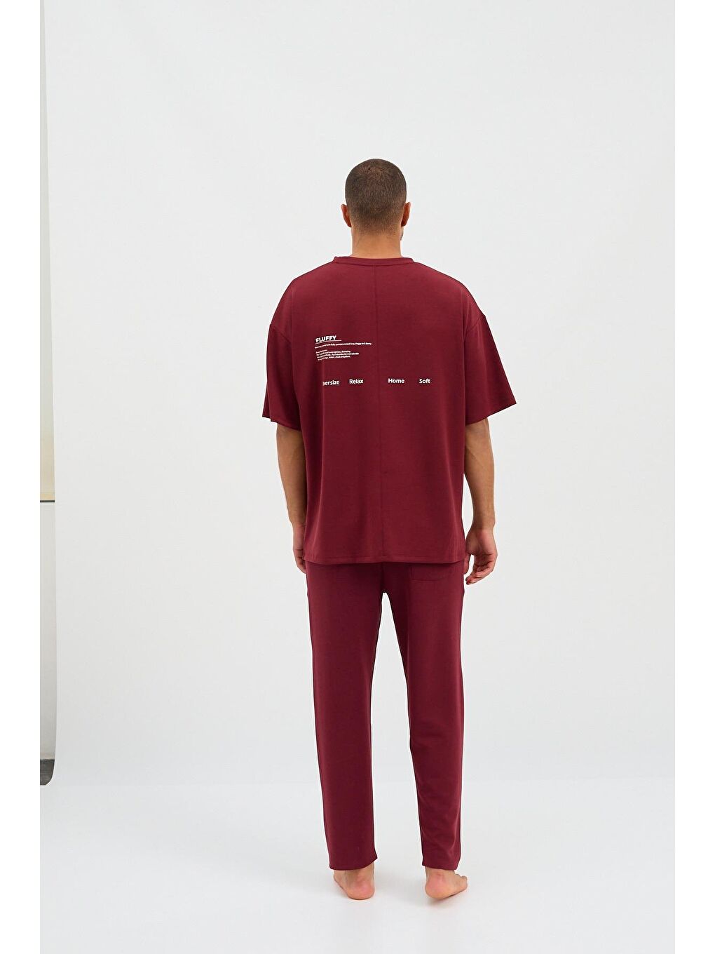 Erkek Basic Fluffy Modal Tişört Bordo-3