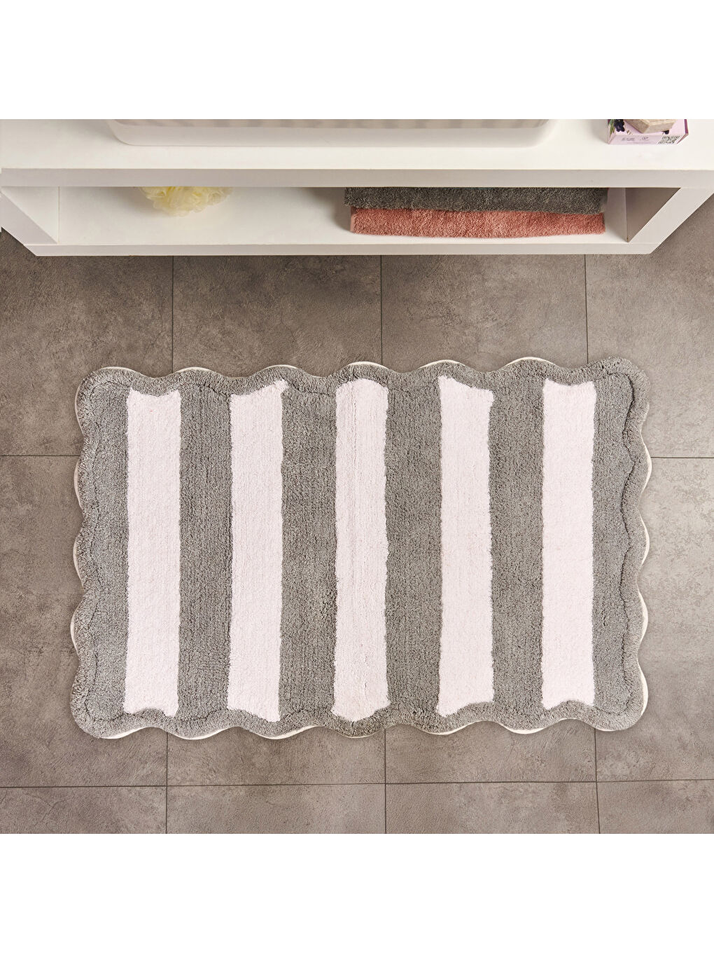 Soft Tufting Line Banyo Paspası - Ekru / Gri - 60x90 cm-1