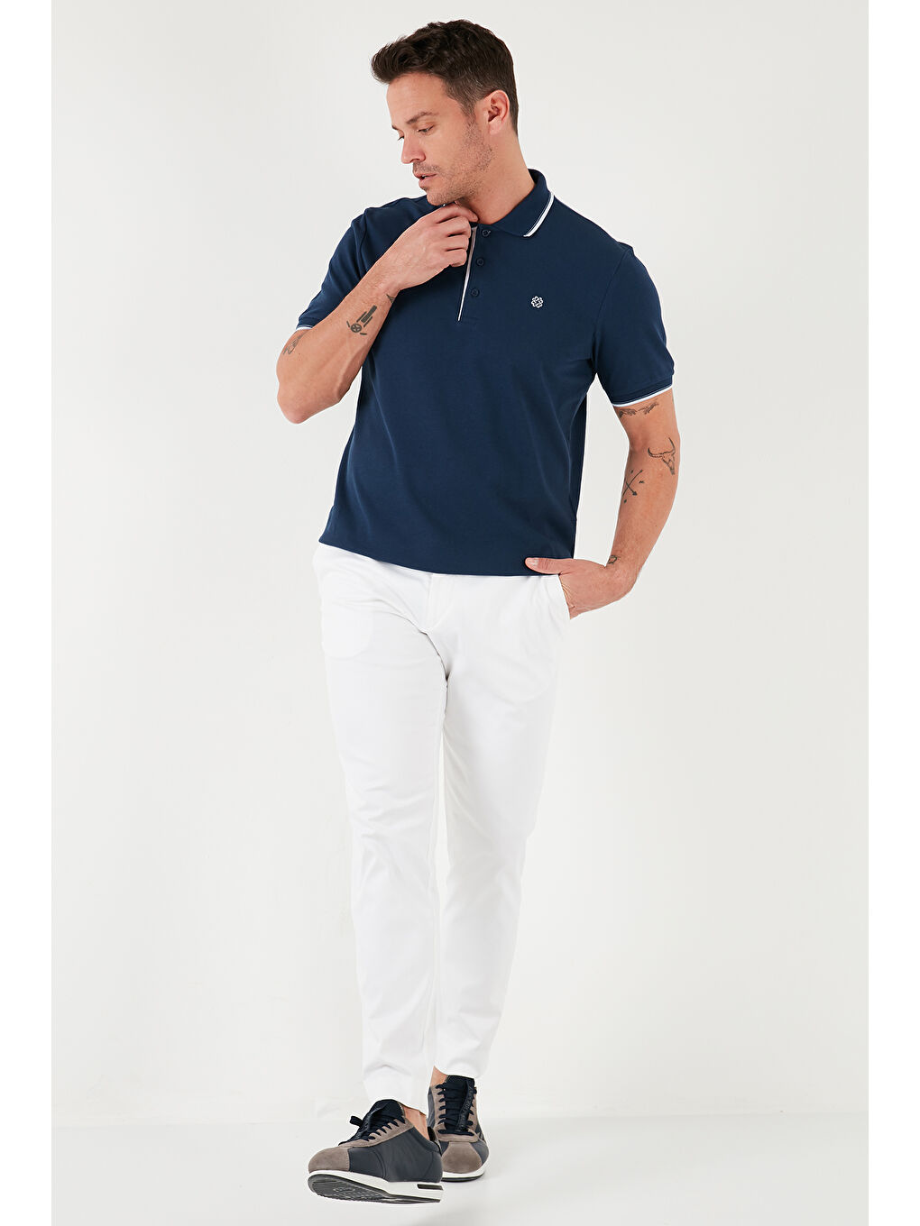 Gri Pamuklu Slim Fit Şerit Detaylı Düğmeli Polo Yaka 3'lü Paket %100 Pamuk Tişört 5902118S3-4