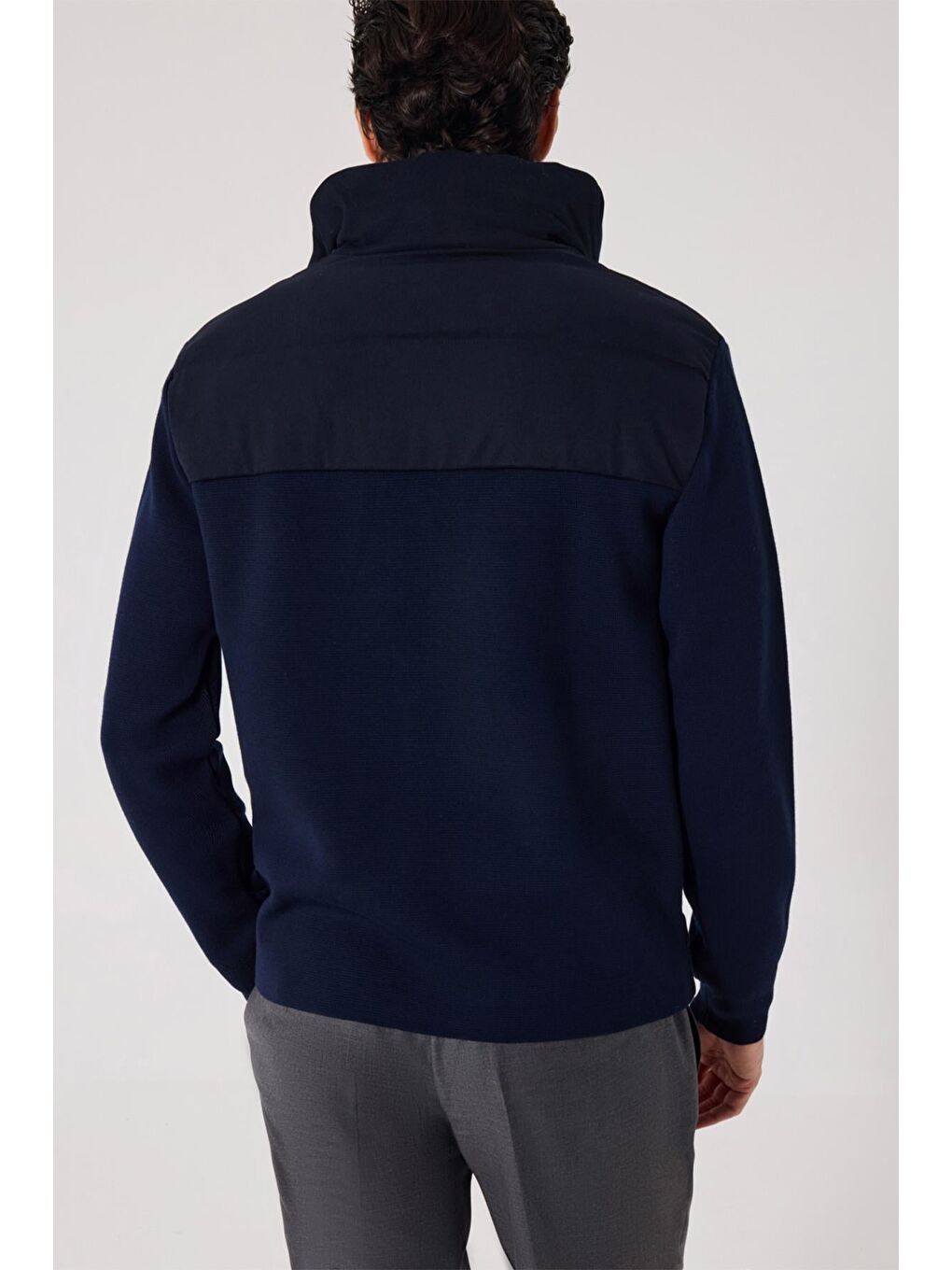 Lacivert Regular Fit Dik Yaka Yün Karışımlı Triko Mont-1