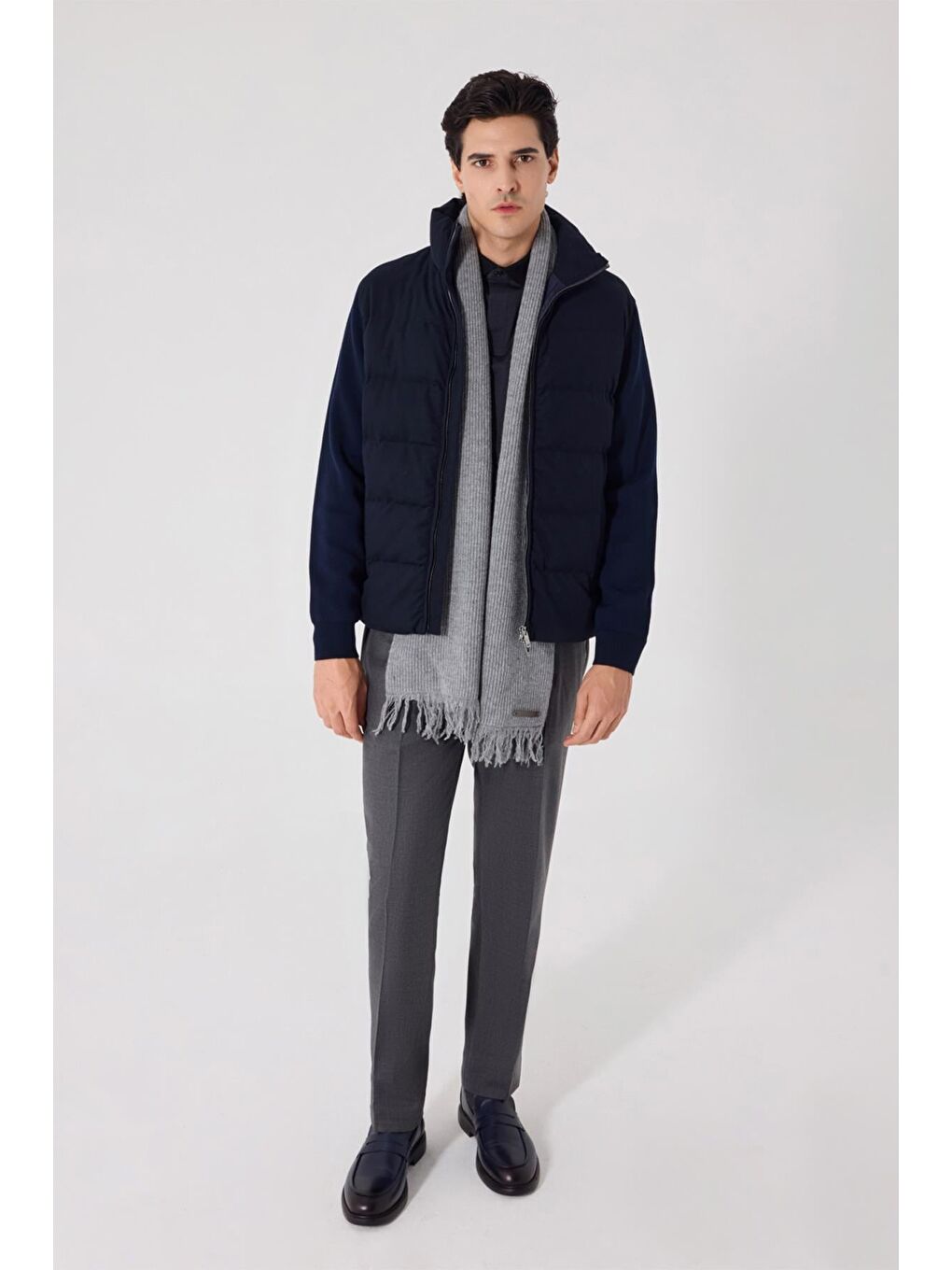 Lacivert Regular Fit Dik Yaka Yün Karışımlı Triko Mont-3