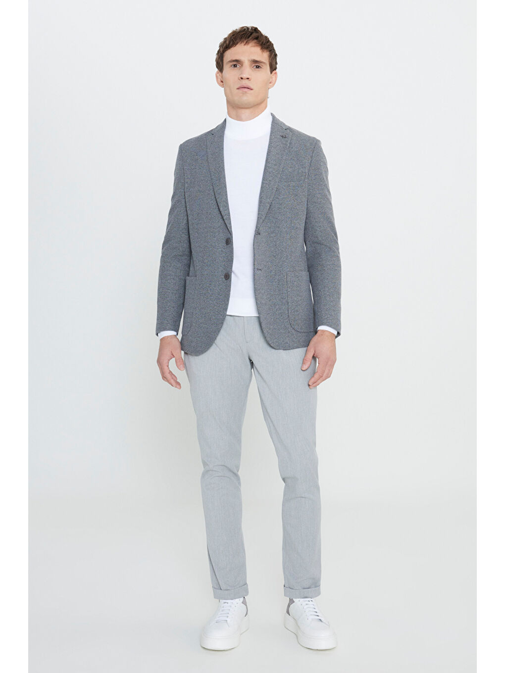 Erkek Siyah-Gri Slim Fit Dar Kesim Mono Yaka Armürlü Torba Cepli Ceket-1