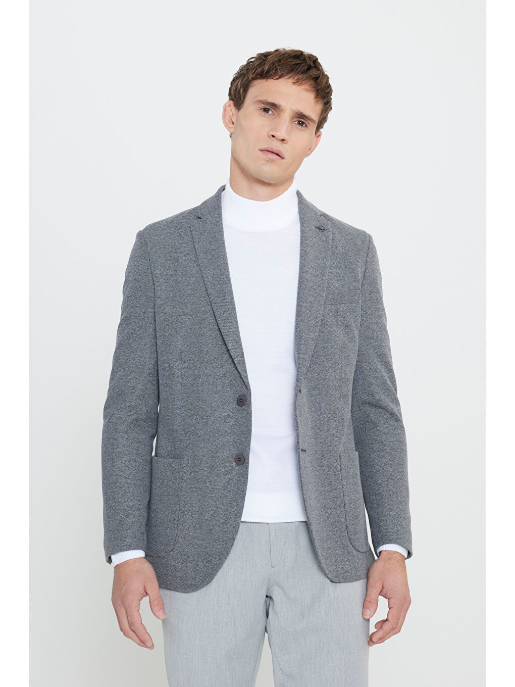 Erkek Siyah-Gri Slim Fit Dar Kesim Mono Yaka Armürlü Torba Cepli Ceket-2