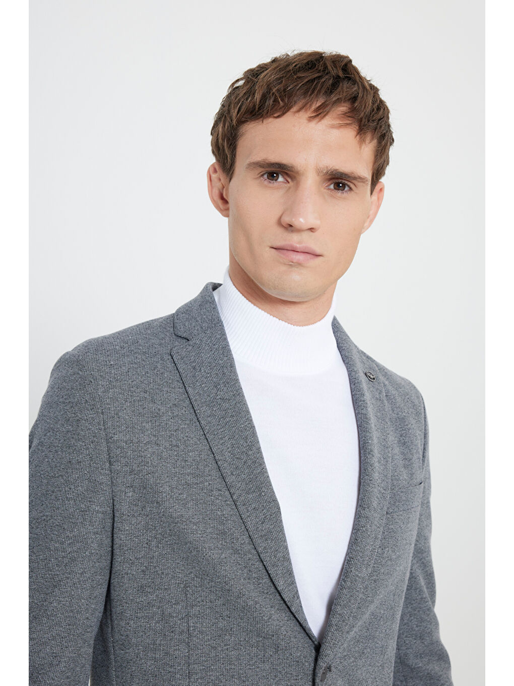 Erkek Siyah-Gri Slim Fit Dar Kesim Mono Yaka Armürlü Torba Cepli Ceket-3