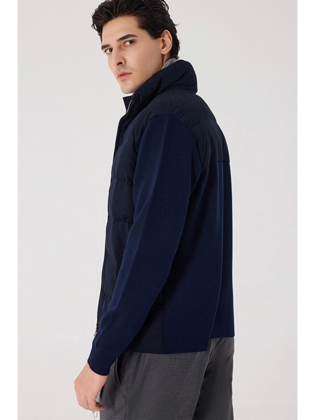 Lacivert Regular Fit Dik Yaka Yün Karışımlı Triko Mont-5