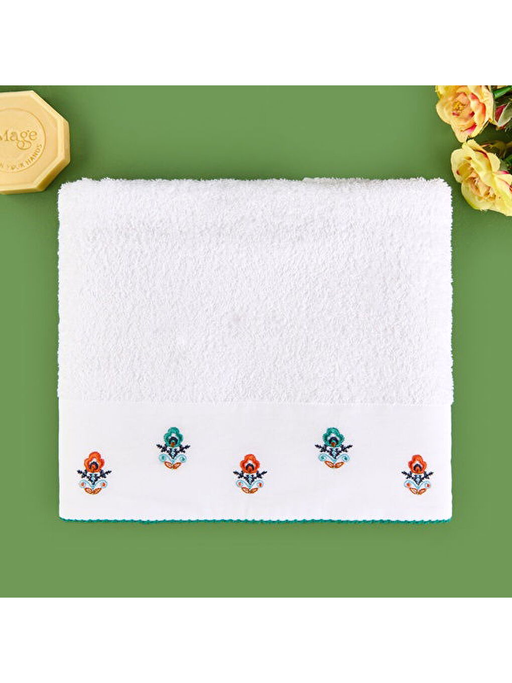 Soft Urban Delight Nakışlı Yüz Havlusu - Ekru - 50x90 cm
