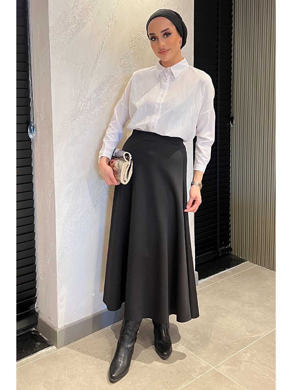 Siyah Kadın Tesettür Scuba Kiloş Etek