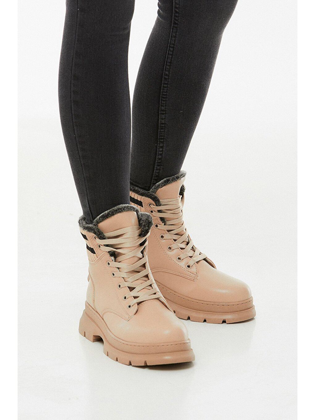 Bej Suni Deri Bağcıklı Bot-2