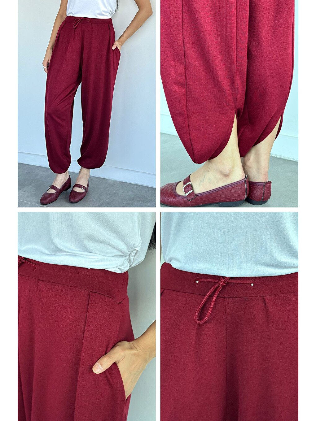 Bordo Cepli Şalvar Pantolon-4