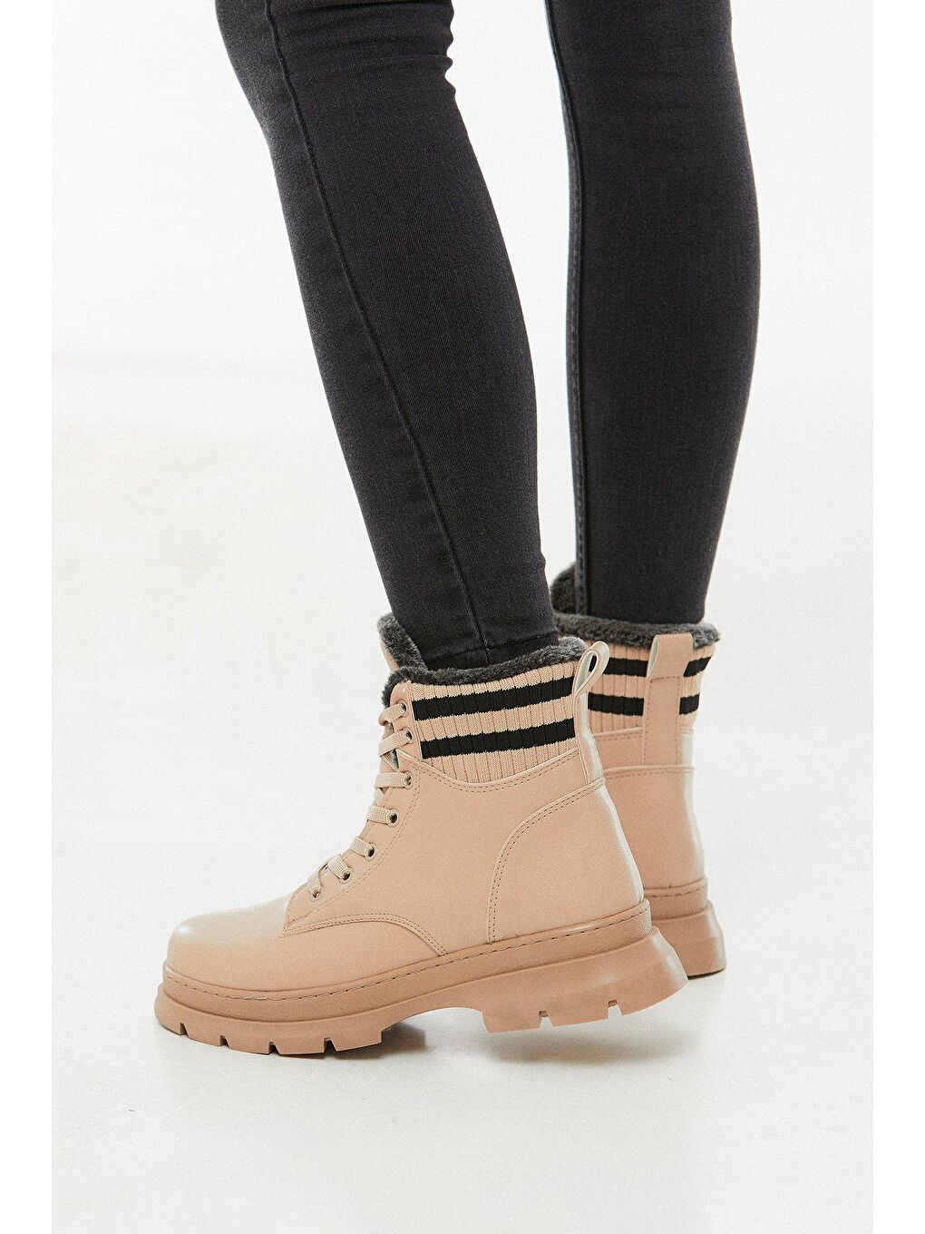 Bej Suni Deri Bağcıklı Bot-3