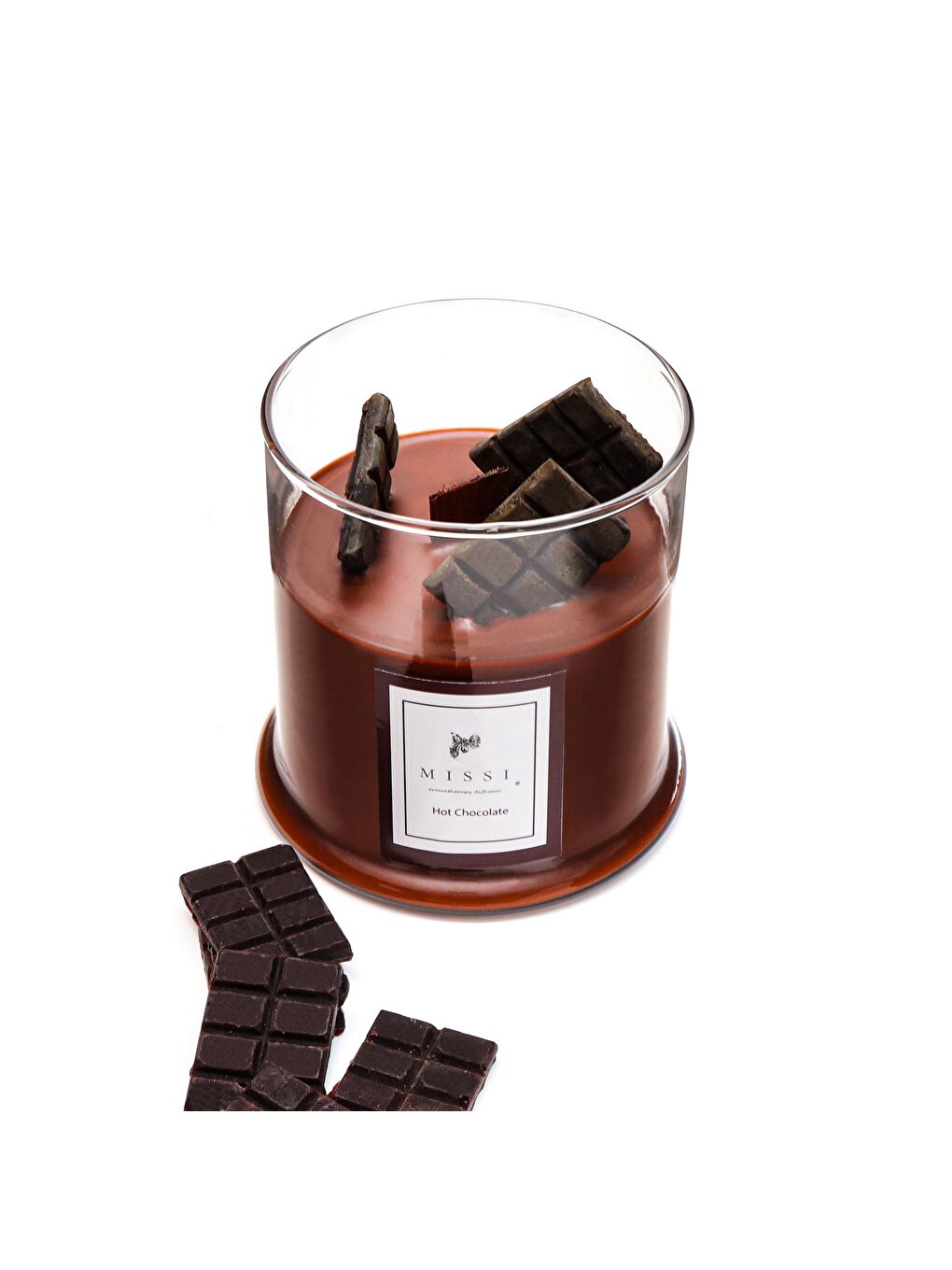 Kahverengi Büyük Üfleme Cam Ahşap Fitilli Hot Chocolate Vegan Mum (380 gr)-1