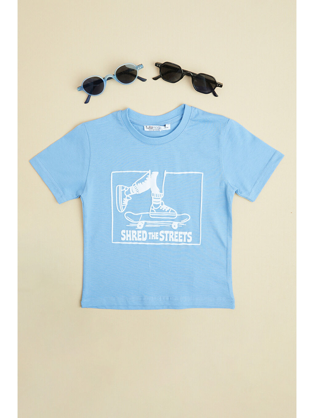 Mavi Kaykay Baskılı Bisiklet Yaka Erkek Çocuk Tişört