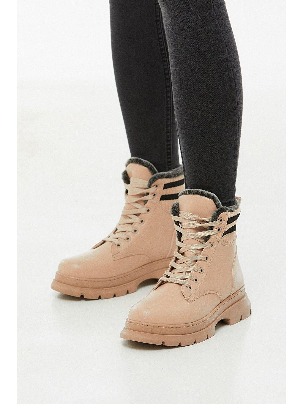 Bej Suni Deri Bağcıklı Bot-4