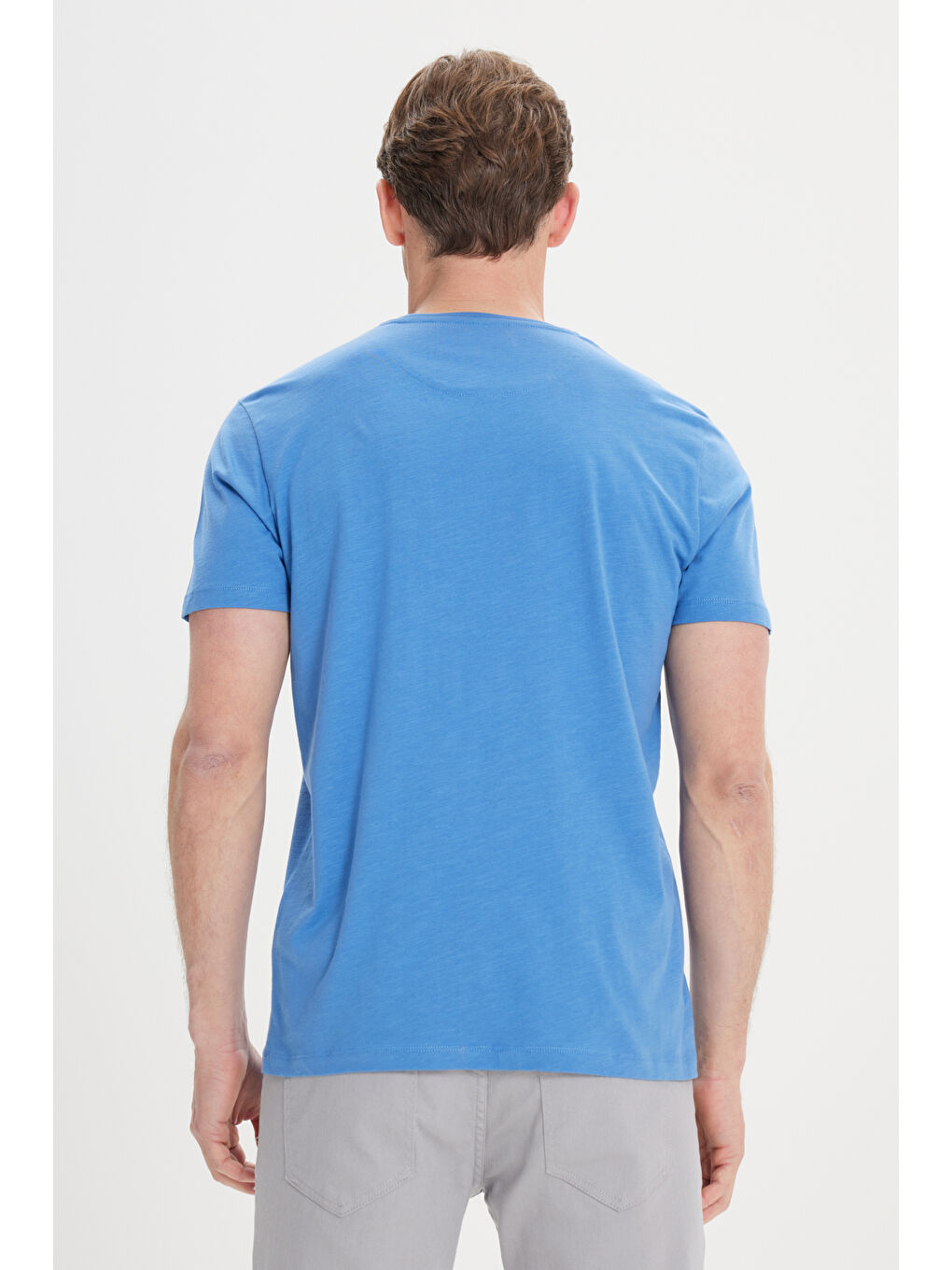 Erkek İndigo Slim Fit Dar Kesim %100 Pamuk Bisiklet Yaka Tişört-4