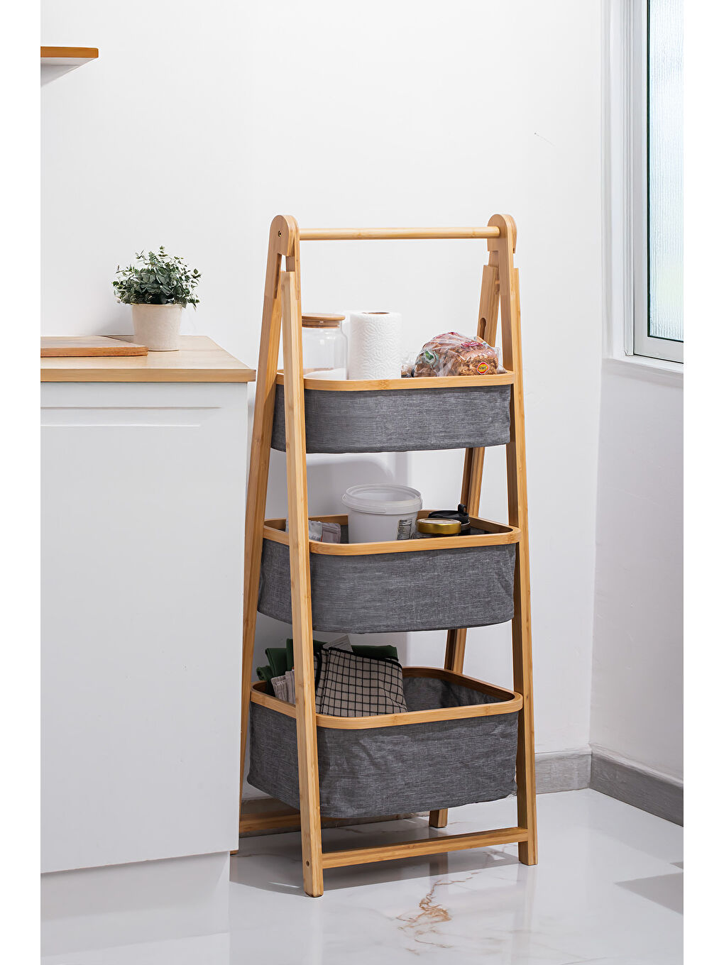 2085 3 Katlı Organizer Dolap Ahşap Bambu Oyuncak Sepeti Banyo Mutfak Düzenleyicisi-1