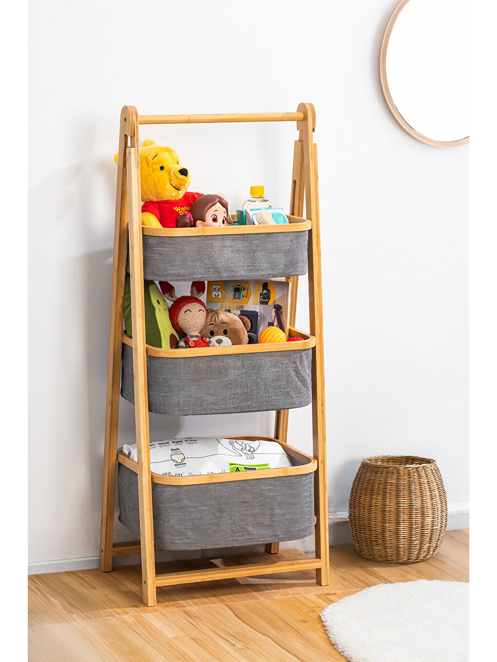 2085 3 Katlı Organizer Dolap Ahşap Bambu Oyuncak Sepeti Banyo Mutfak Düzenleyicisi-4