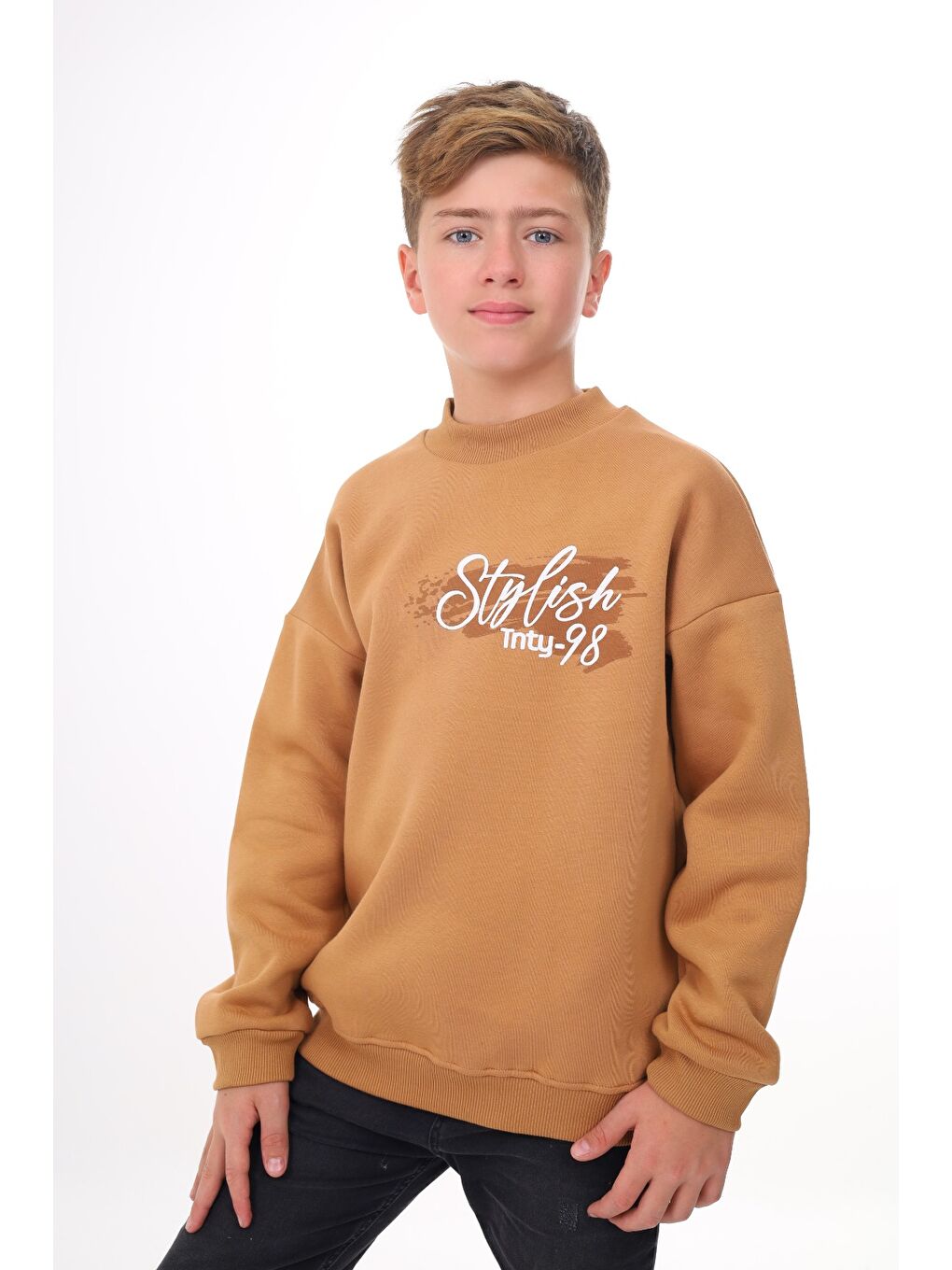 Kahverengi Erkek Çocuk Baskılı Sweatshirt