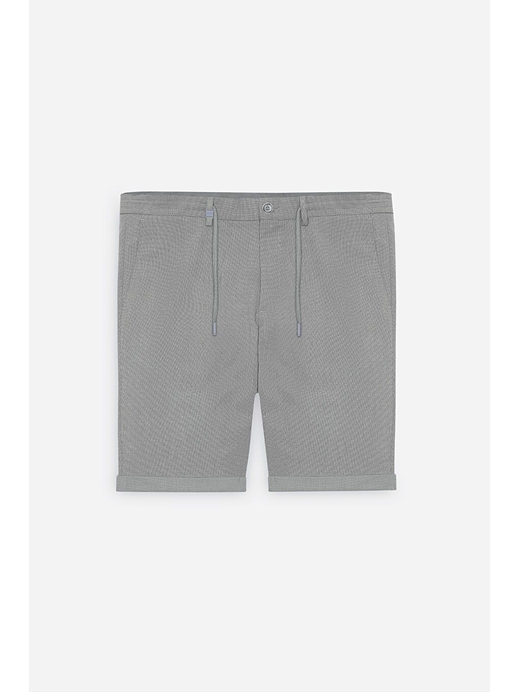 Erkek Gri Slim Fit Dar Kesim Beli Bağlamalı Gofre Desenli Yan Cepli Şort-5