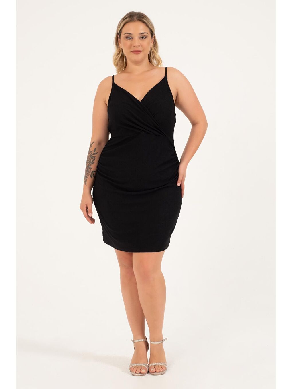 Siyah Anvelop Drapeli Elbise-1