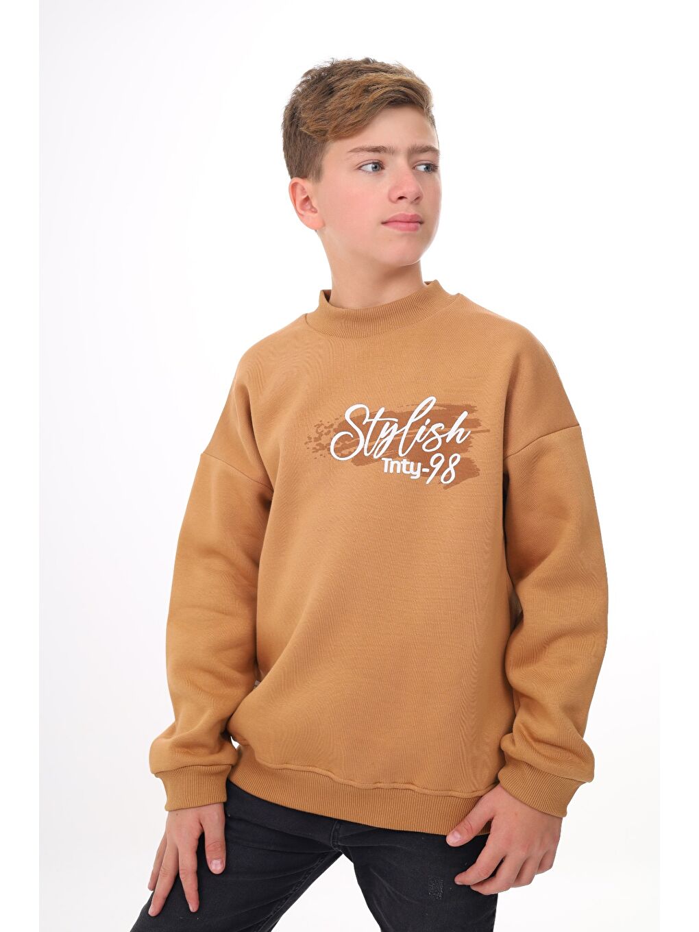 Kahverengi Erkek Çocuk Baskılı Sweatshirt-1