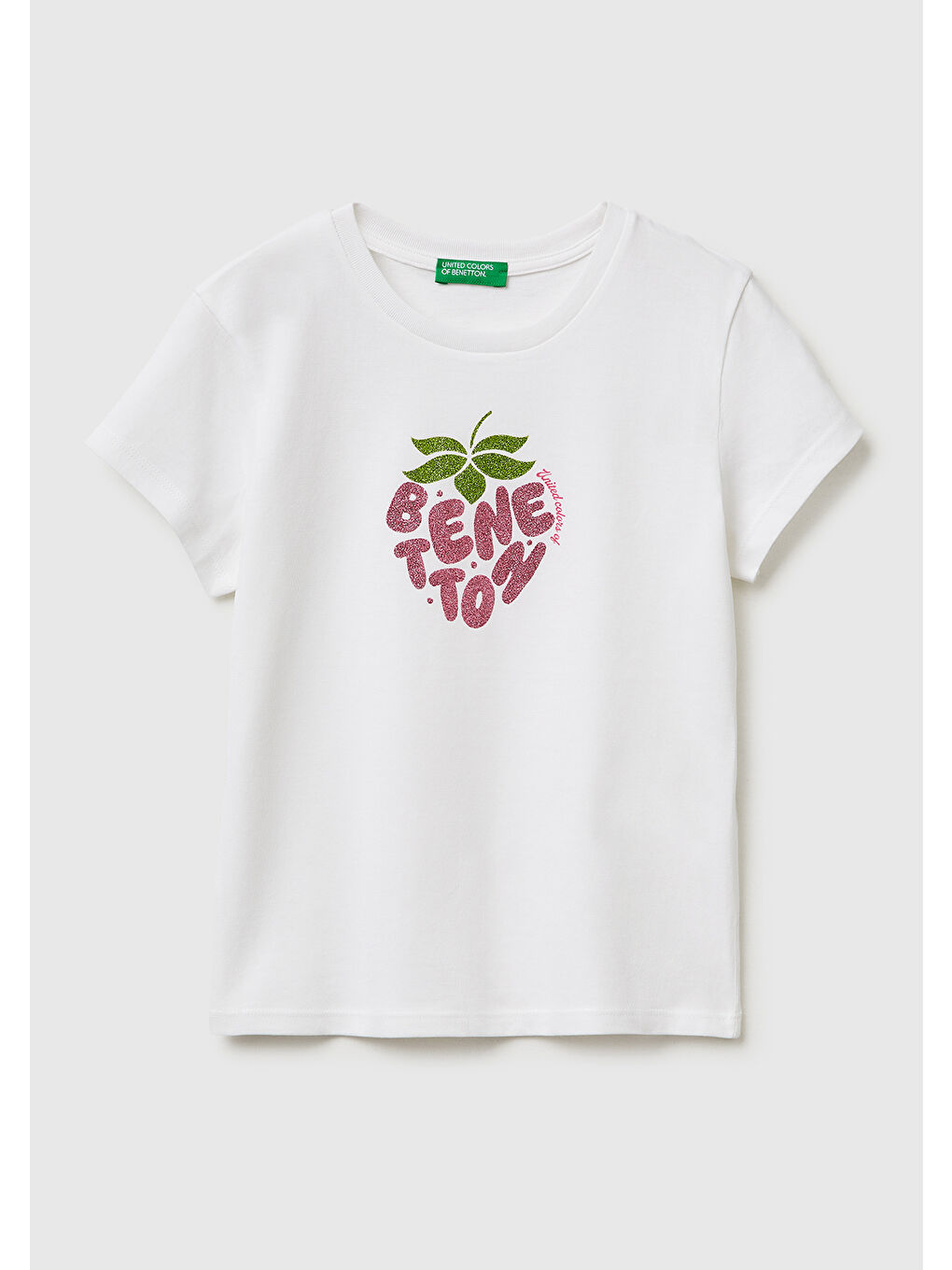 Kız Çocuk Beyaz Simli Logolu Bisiklet Yaka T-Shirt