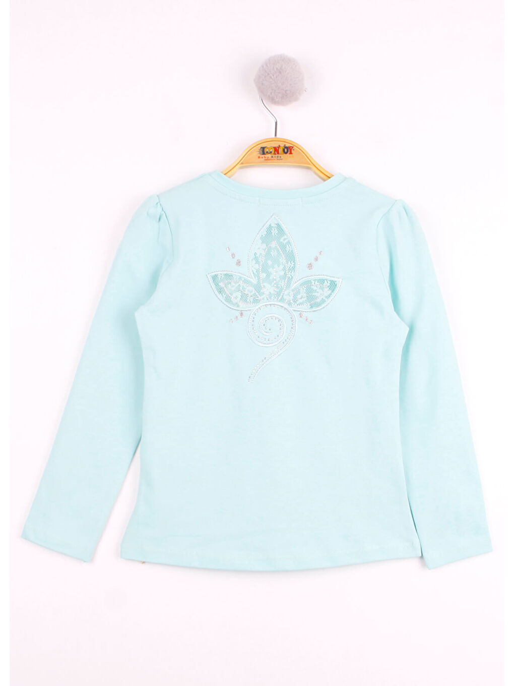 Yeşil Kız Çocuk Göğsü Çiçek Nakışlı T-Shirt-1