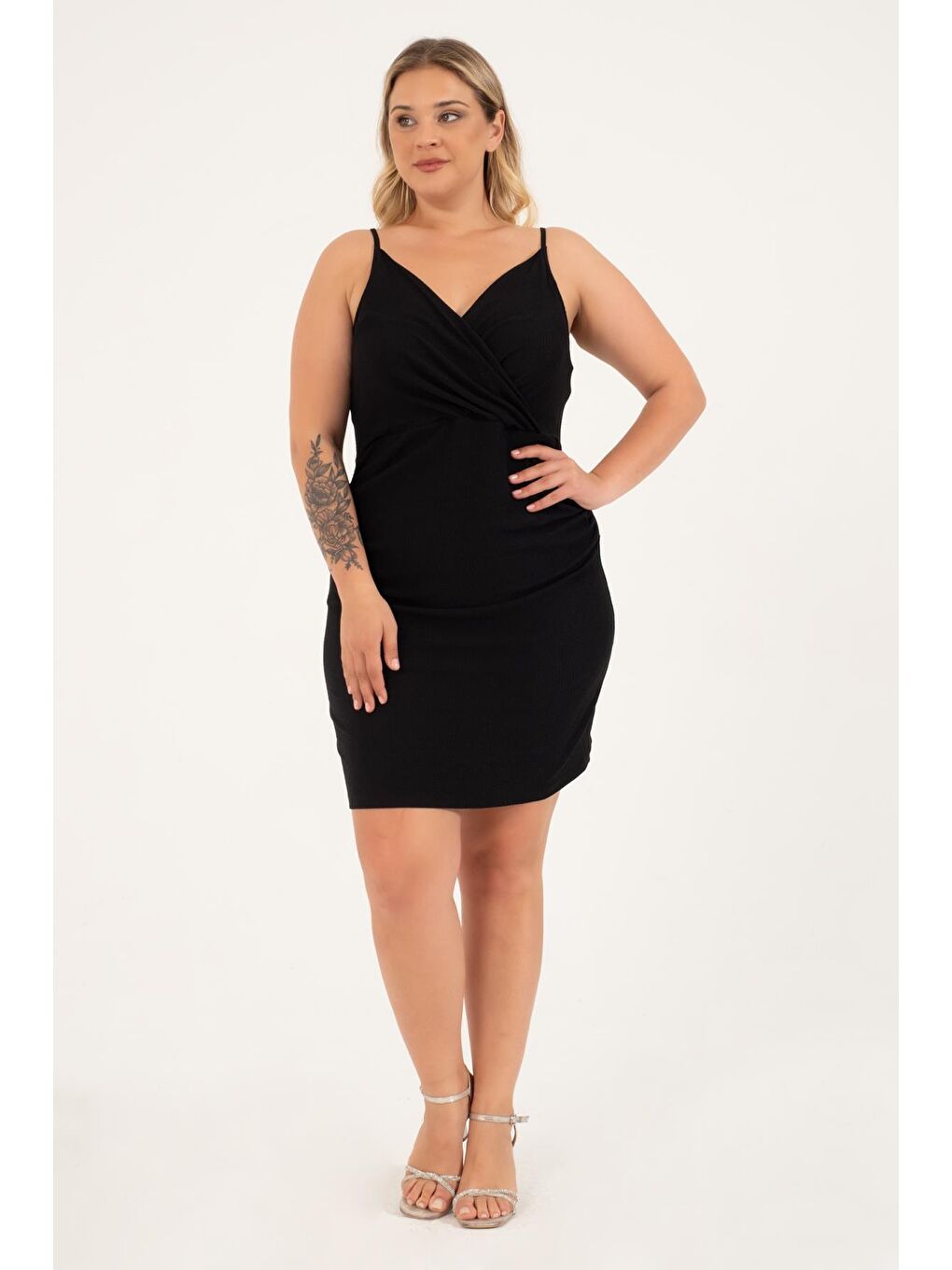 Siyah Anvelop Drapeli Elbise-2