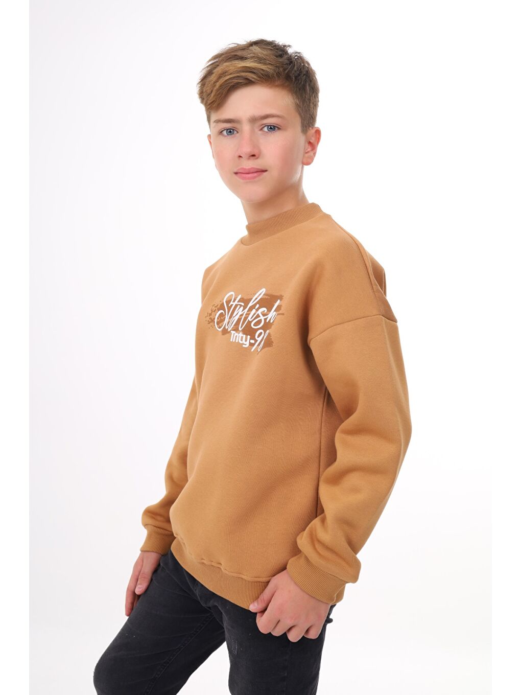 Kahverengi Erkek Çocuk Baskılı Sweatshirt-2