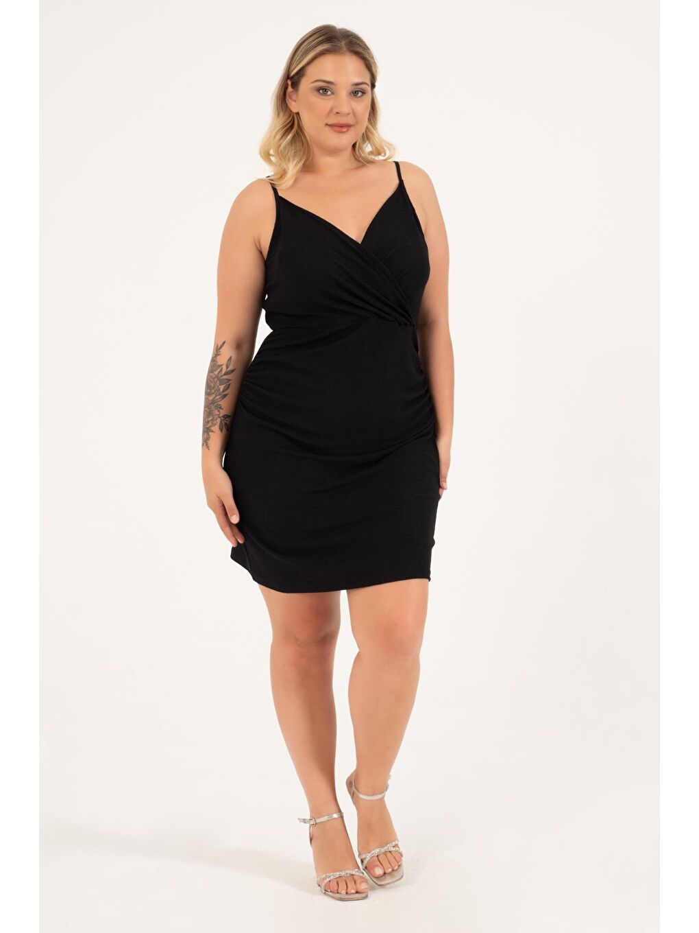 Siyah Anvelop Drapeli Elbise-3