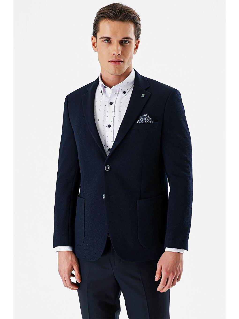 Lacivert Mono Yaka Astarlı Çift Yırtmaç 6 Drop Slim Fit Klasik Ceket 1002240150