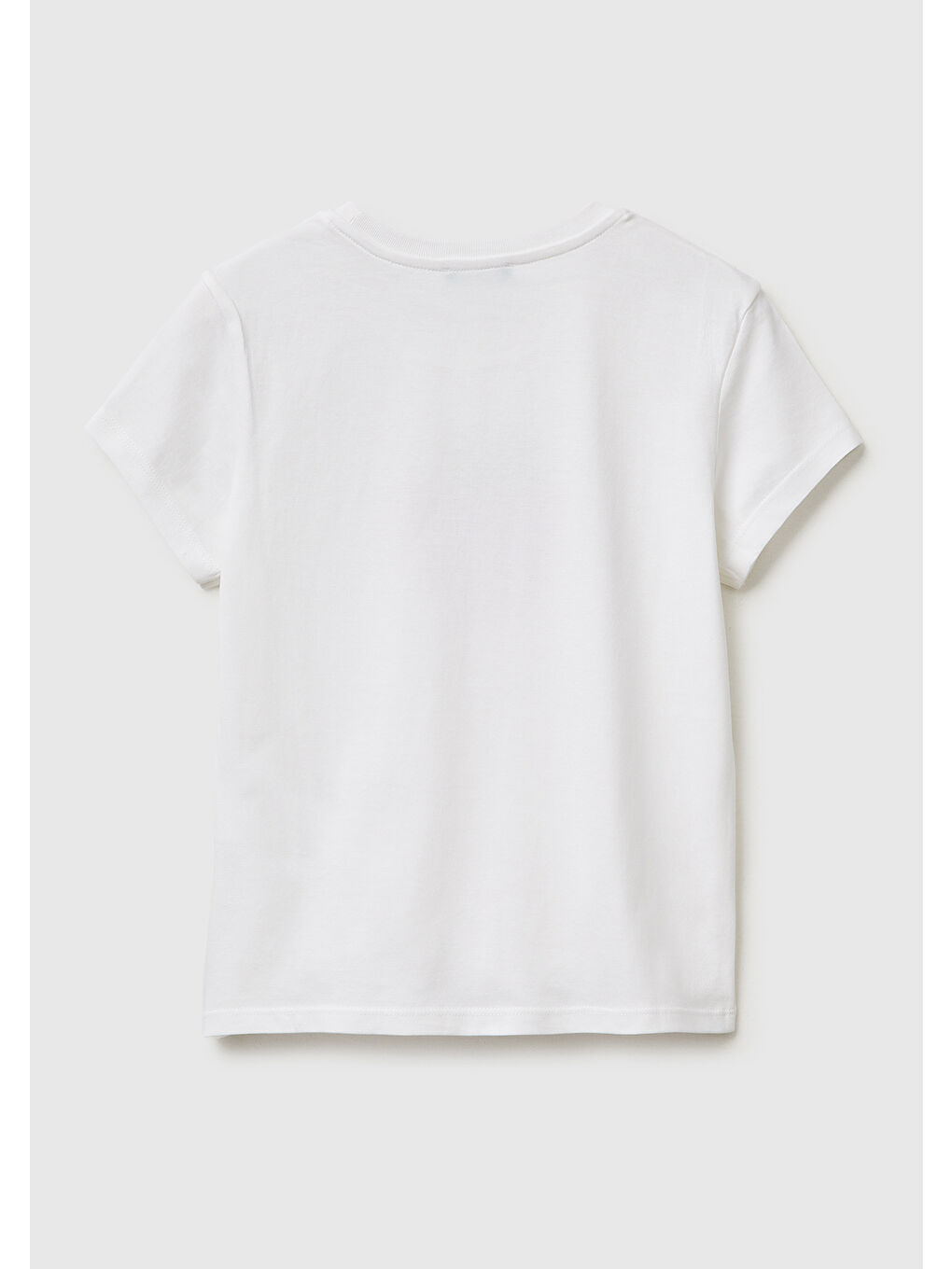 Kız Çocuk Beyaz Simli Logolu Bisiklet Yaka T-Shirt-1