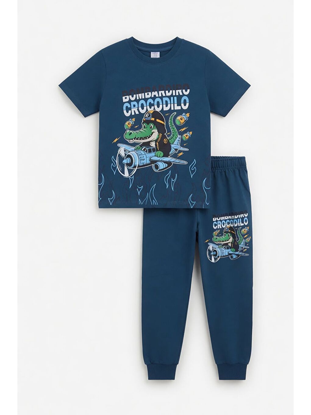 Mavi Timsah Baskılı Eşofmanlı Erkek Çocuk Tişörtlü 2li Takım 23915-1