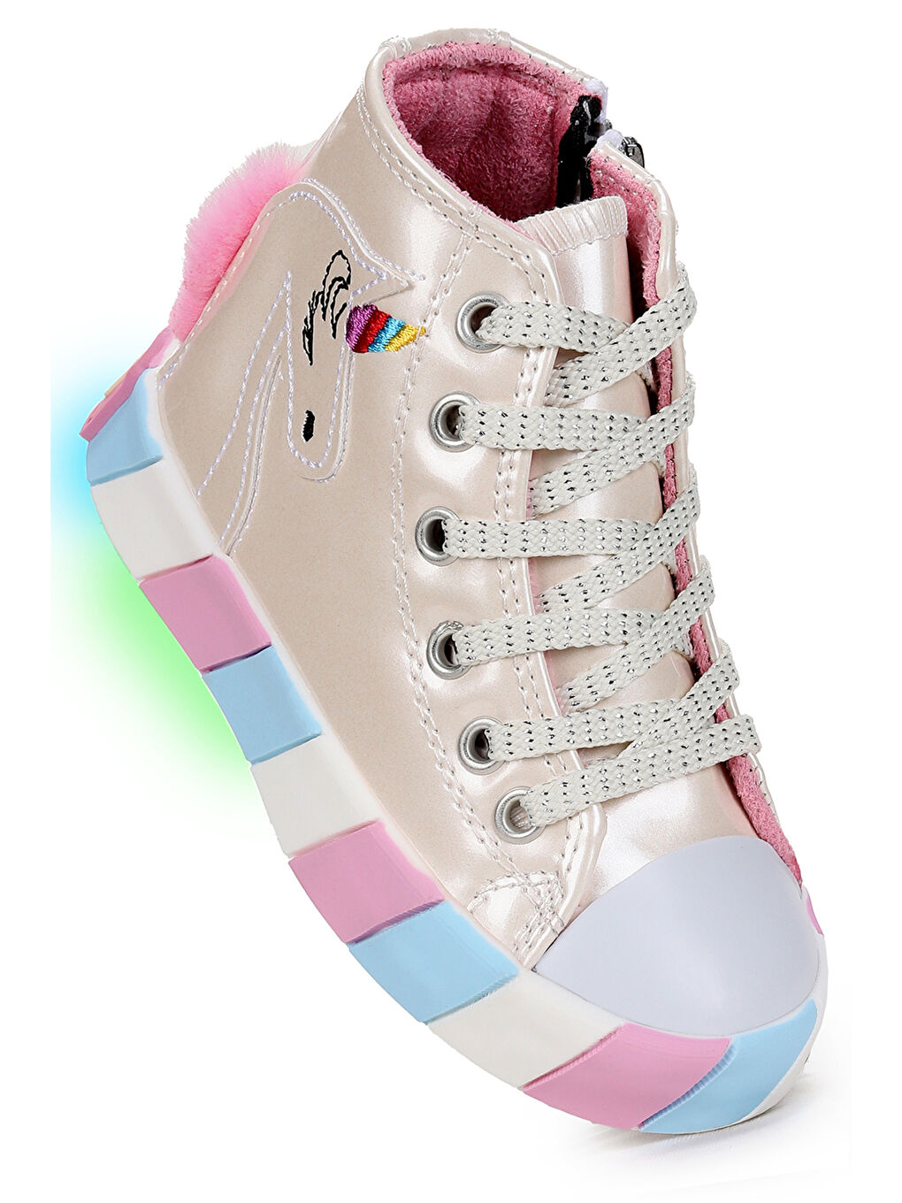 Beyaz Fermuarlı Işıklı Kız Bebek Spor Ayakkabı